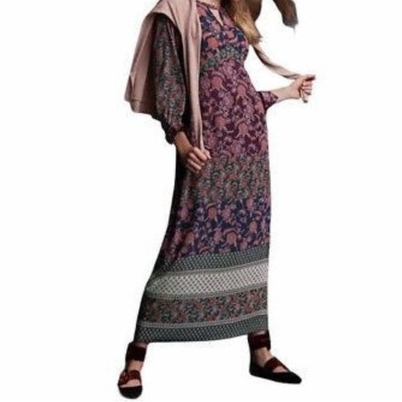 Cabi floral mix media fall Retro Floral Maxi bohemian Dress xs - Picture 7 of 12